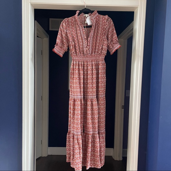 NWT MAX STUDIO Ruffle Collar Print Tiered Maxi Dress - Picture 2 of 5